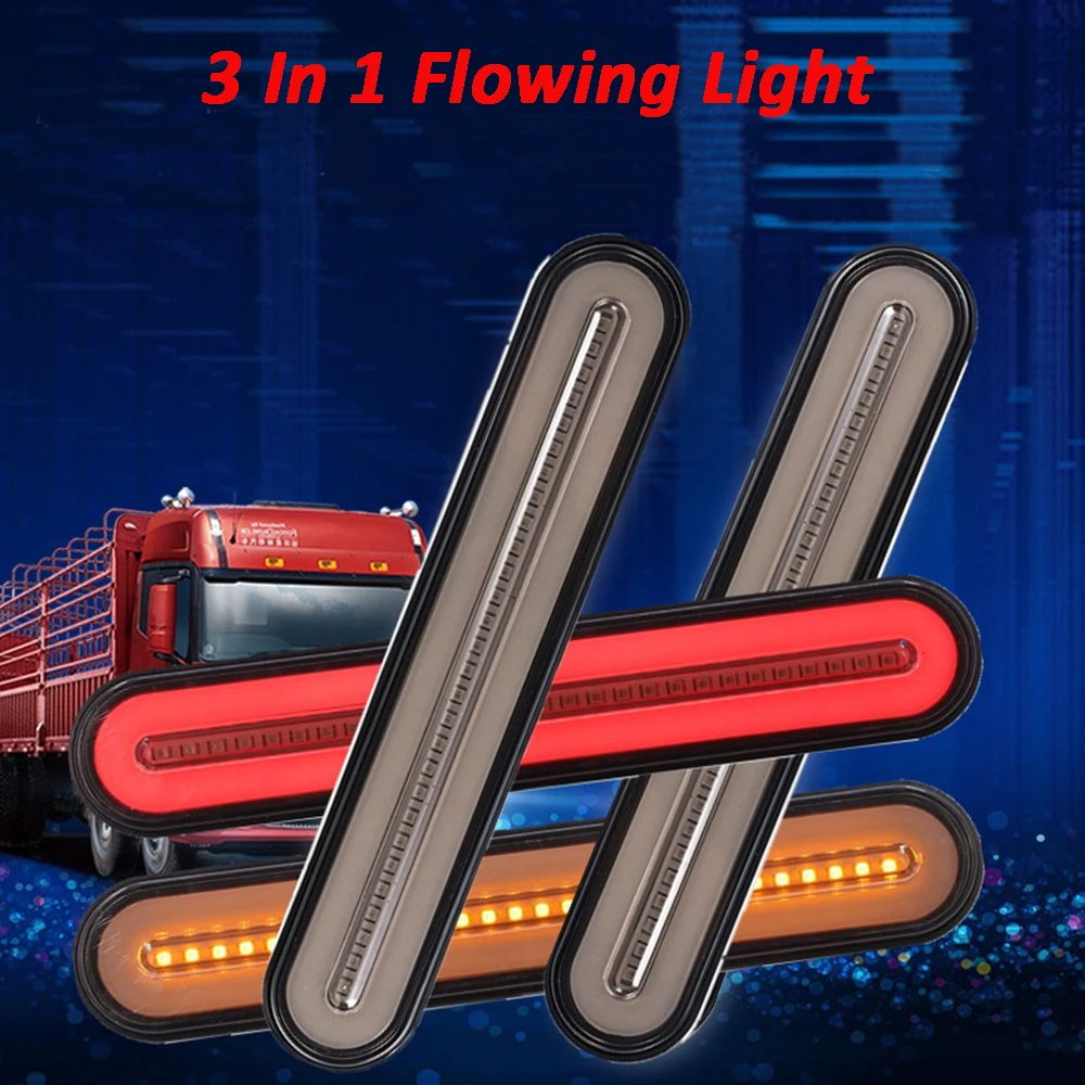 
Waterproof LED Trailer Truck Brake Light 3 in1 Neon Halo Ring Tail Brake Stop Turn Light Sequential Flowing Signal Light Lamp 