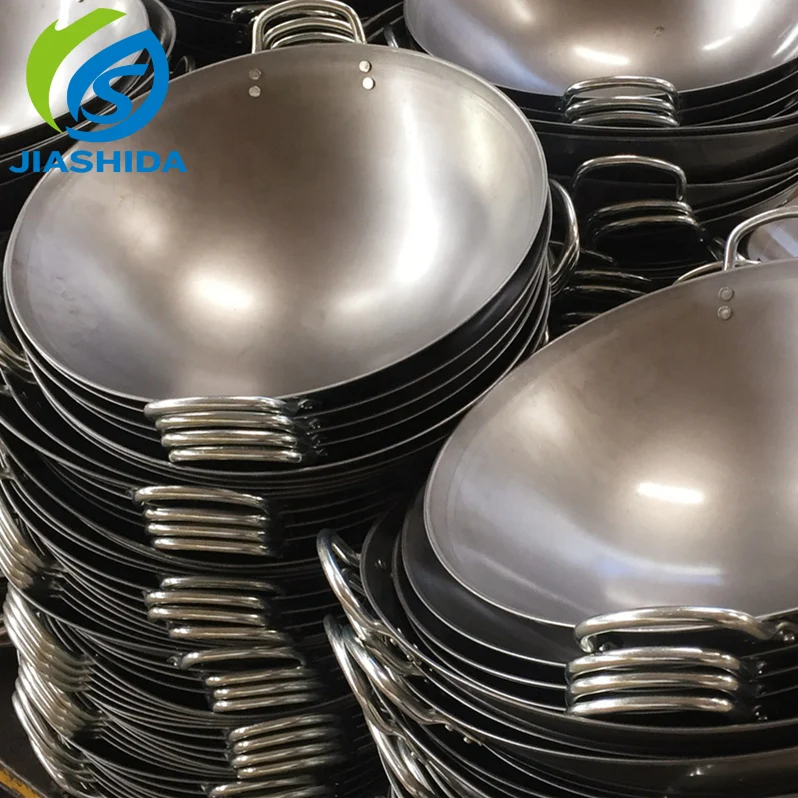 Wholesale Binaural Commercial Induction Cooking Non Stick Iron Wok 40-60cm Two Handle Fry Pan Chinese Wok