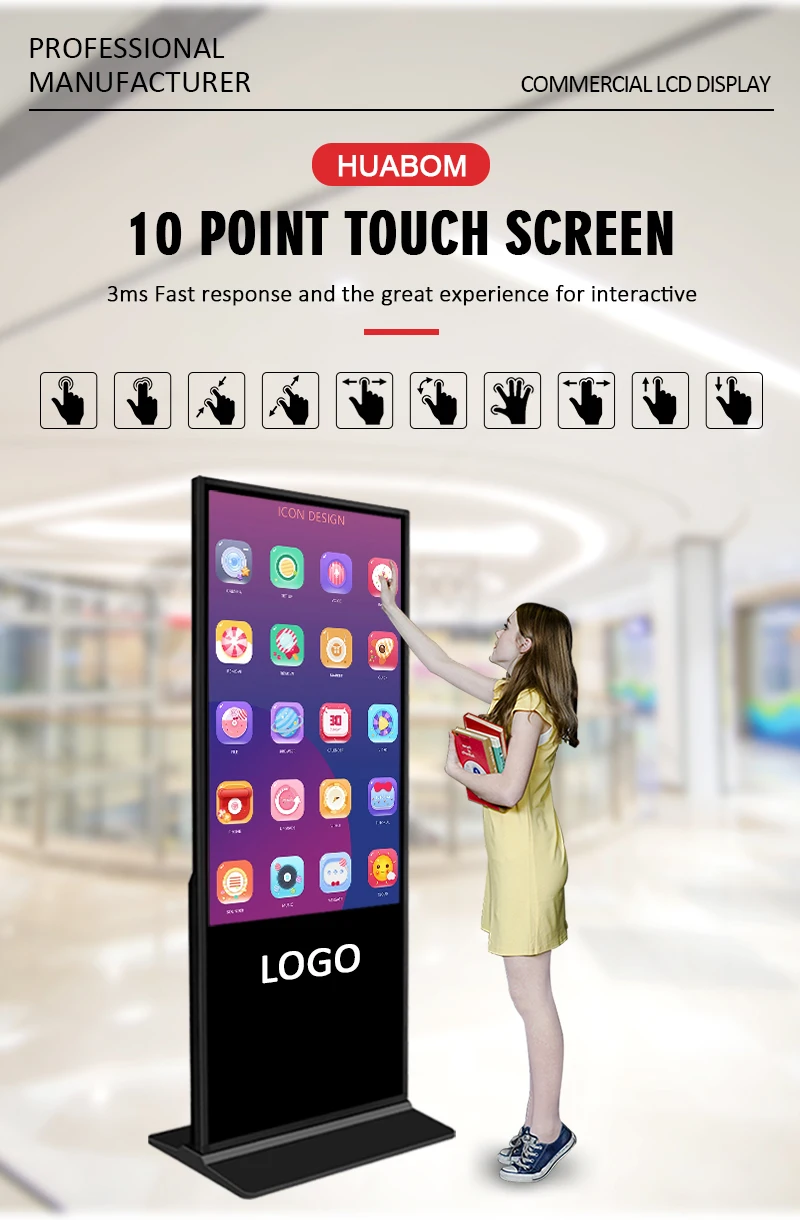 55/50/43 inch ultra thin multi media lcd digital signage totem advertising screens kiosk advertising 4+32g touch screen kiosk