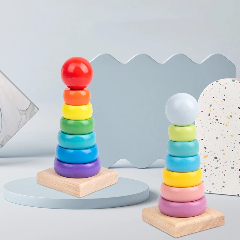 Деревянная Радужная детская игрушка для раннего возраста модель пазла 3d набор строительных блоков
