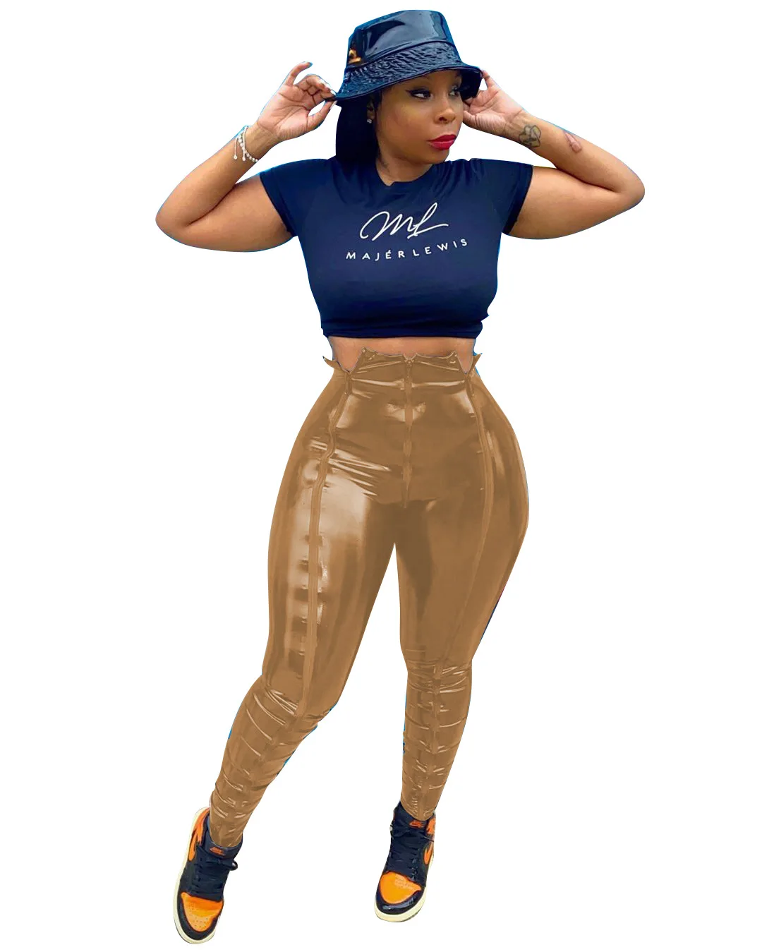 2021 New Arrival Women Leggings Street Zipper Skinny Slim Pencil Female Trousers Sexy Shiny Pu Leather elastic Pants