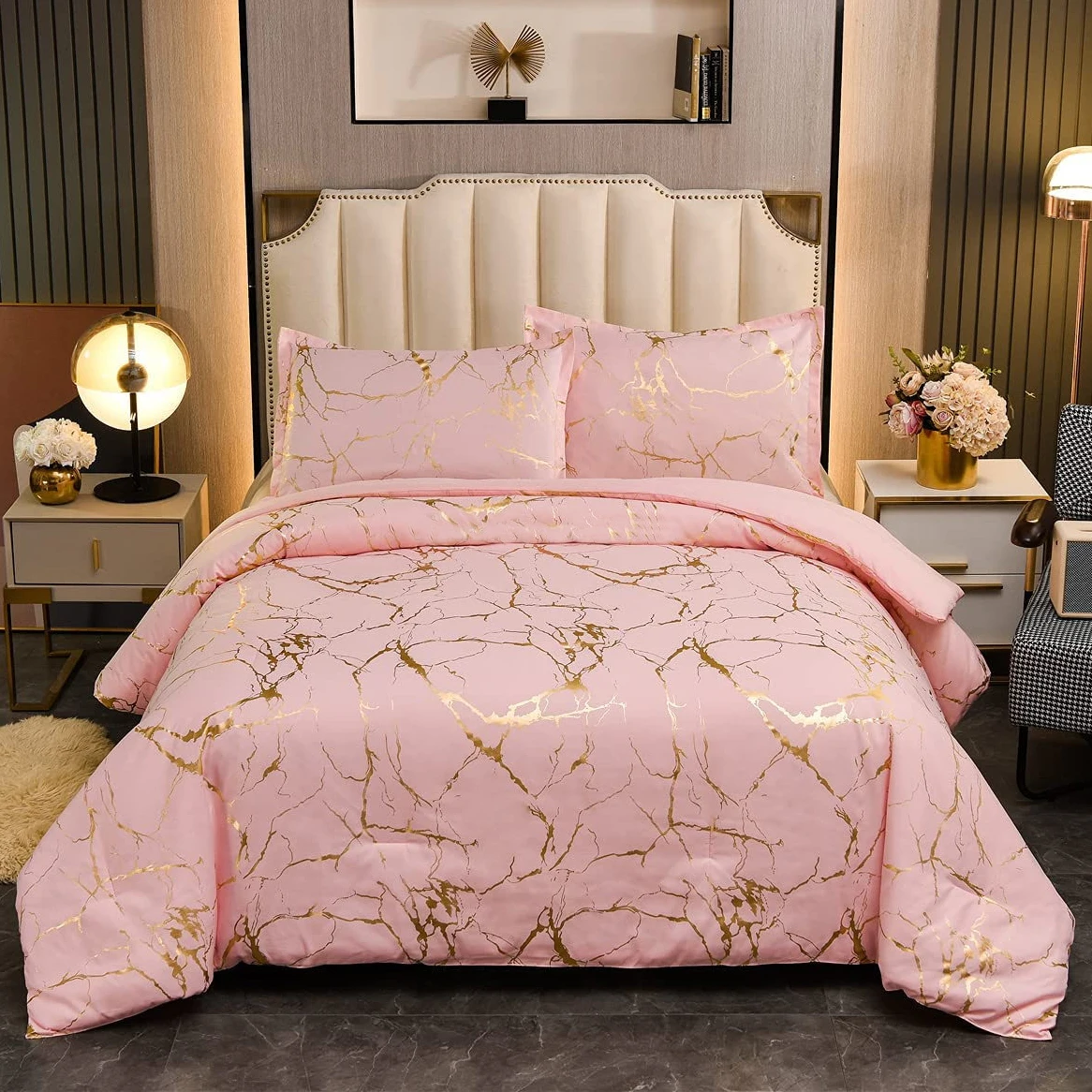 1800 thread count bedding set Marble texture mixes with gold stamp style Quilt Set comforter sets