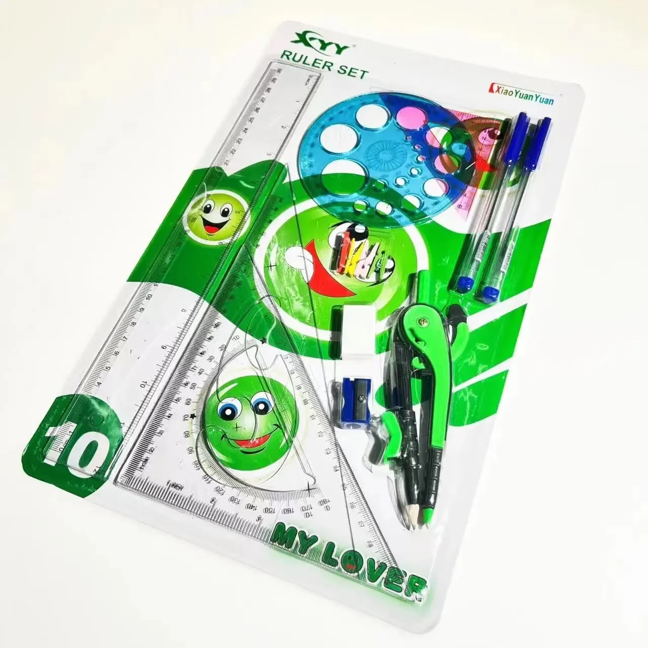 Africa school stationery 15PCS Math geometry set Blister card ruler set drawing set for student
