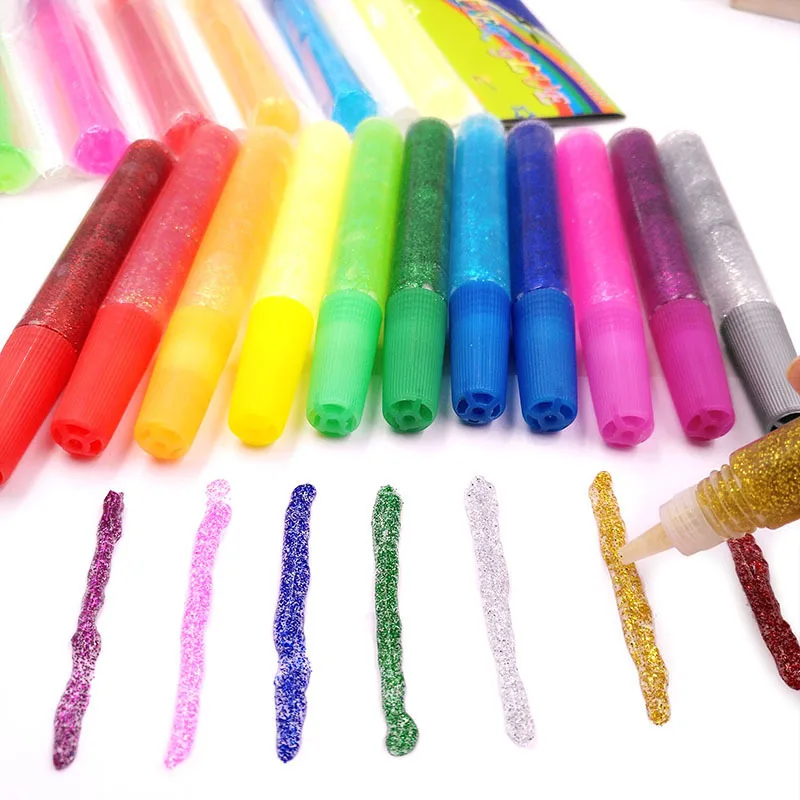 
hot selling non-toxic colorful glitter glue pen for school children painting use 