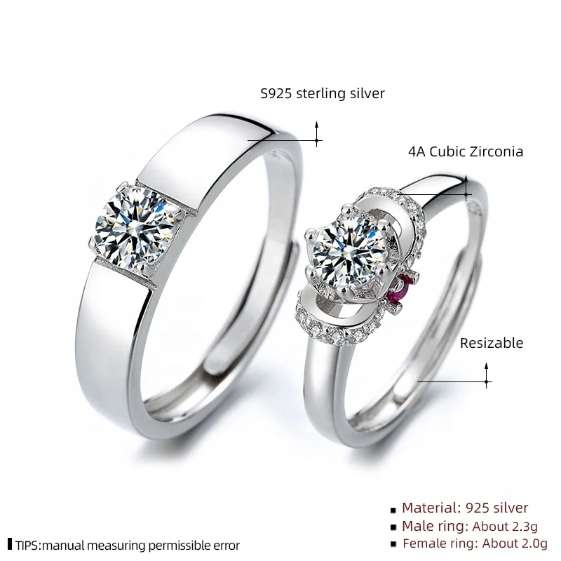Custom latest design value jewelry women wedding promise couple diamond 925 sterling silver ring set mens rings