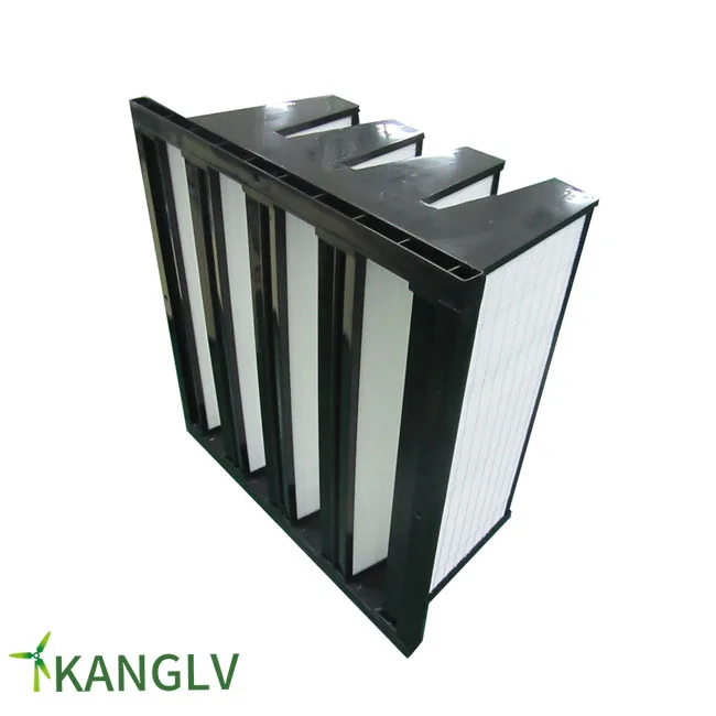 High efficient ABS plastic frame v bank fibreglasss combined ventilation Filter