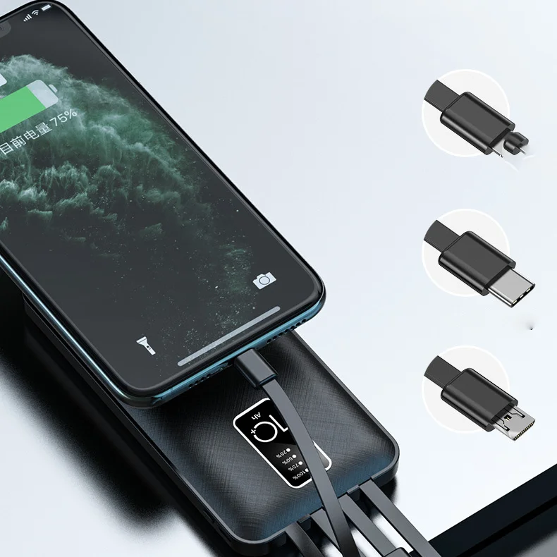 5v2a chaiging portable powerbank ultra thin for Android Type C power bank 10000mah 20000mah with cable digital power display