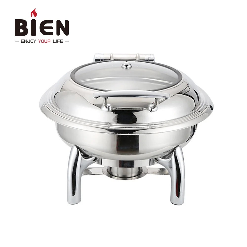 BIEN Cookware Factory Stainless Steel catering chafing dish luxury chafing Glass Buffet Set Gold Food Warmer Roll Top wholesale