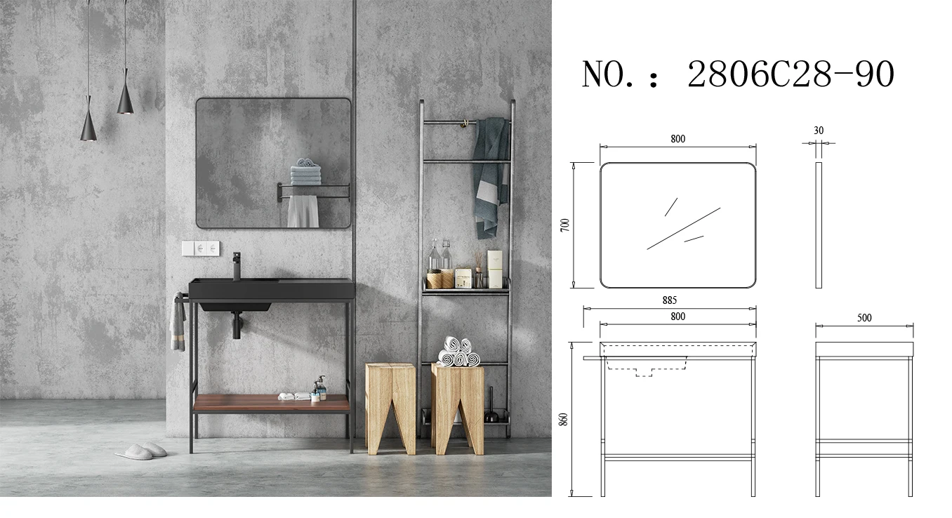 Customized Solid Surface Artificial Stone Wash Hand Basin Elegance Black Washbasin Bathroom Sink With Standing Legs