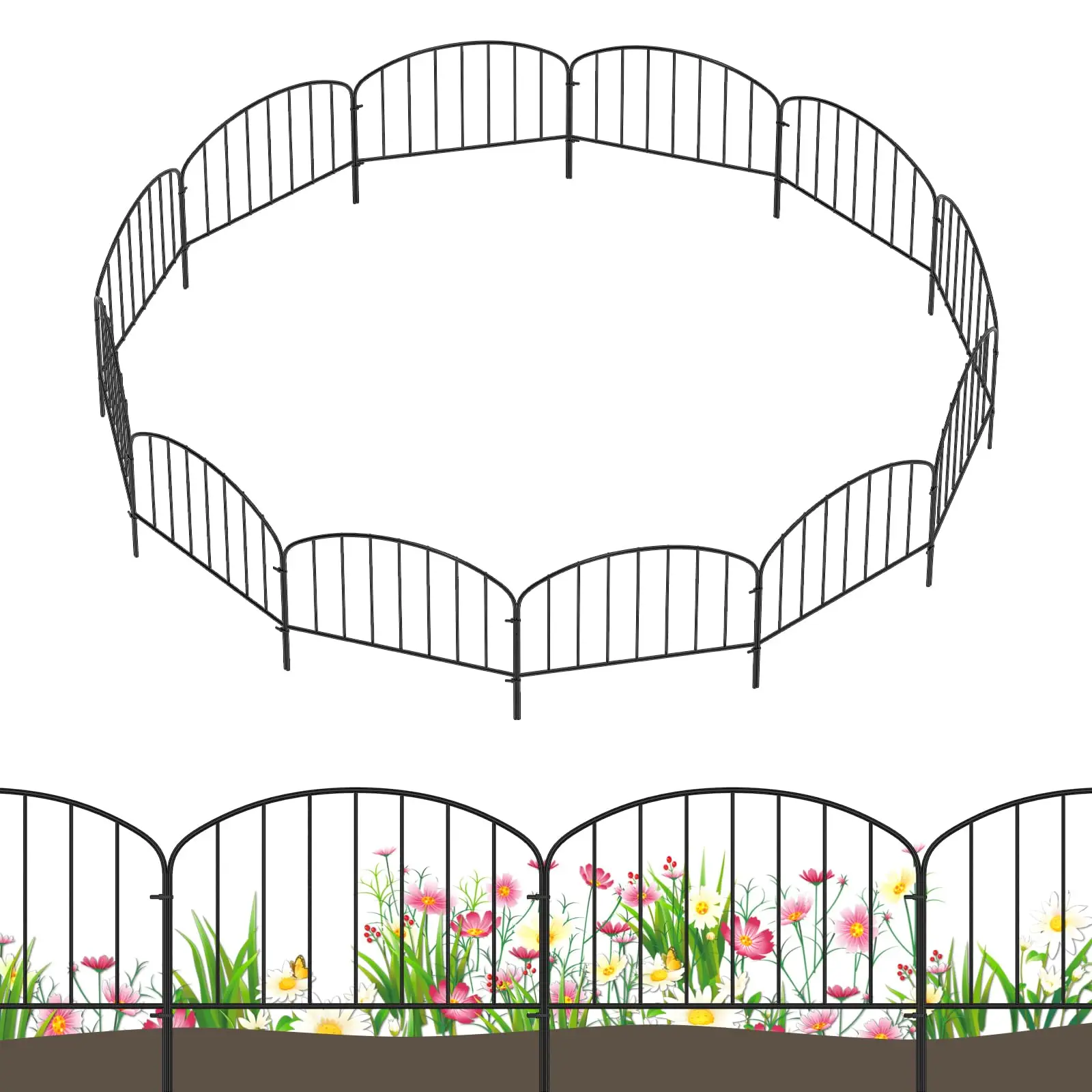 Artistic Yard Divider Screen Hand-Crafted Iron with Abstract Botanical Motifs
