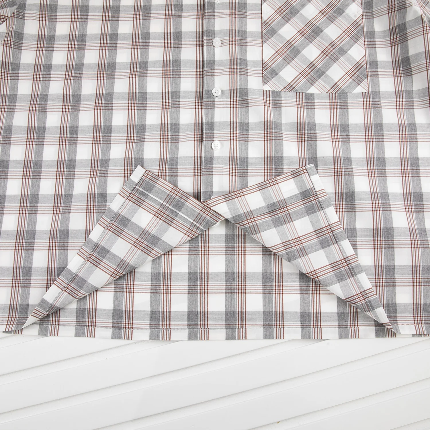 Custom Cargo Work Shirts Plaid Grey White Color Short Sleeve Square Collar Button Up Shirt For Men