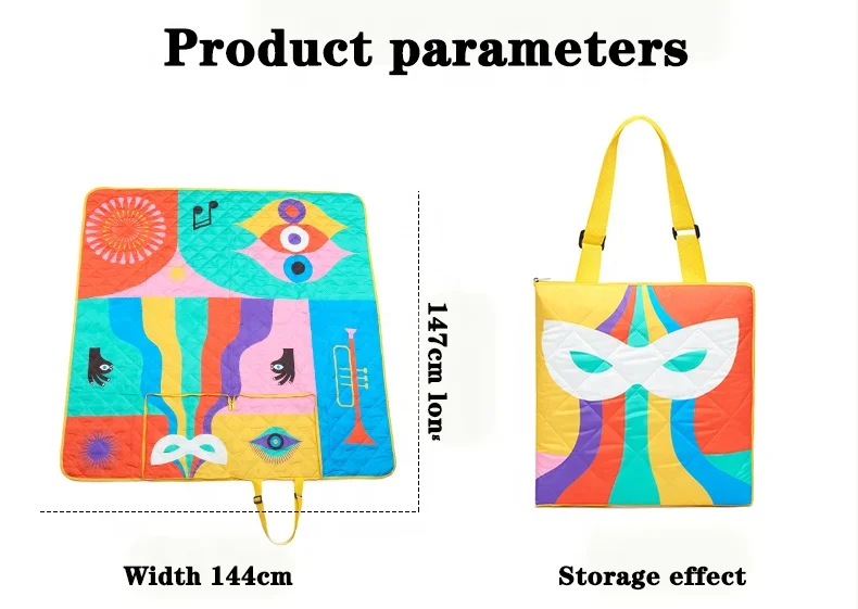 Customized material picnic mat home children entertainment mat outdoor camping shoulder strap storage bag, picnic mat