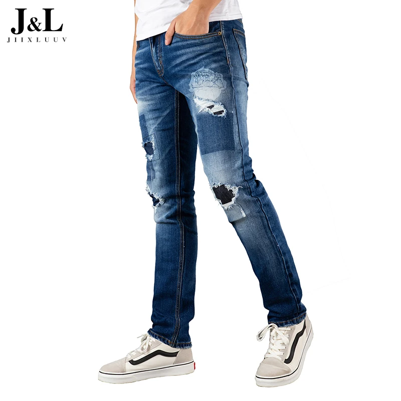 Mens Skinny Jeans 2019 Super Skinny Jeans Men Ripped Stretch Denim Pants Elastic Waist Big Size European