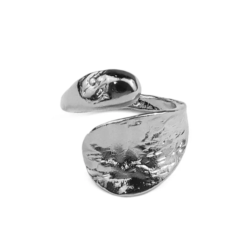 European American Style Irregular Concave-Convex Water Drop Gold Silver Tin Foil Pattern Fashion Open Ring for Women