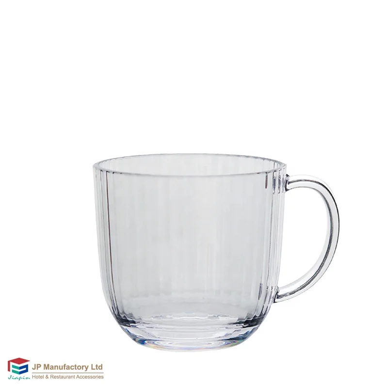 Striped clear 330ml plastic coffee tea mug milk cup custom printed PC coffee cups with handle