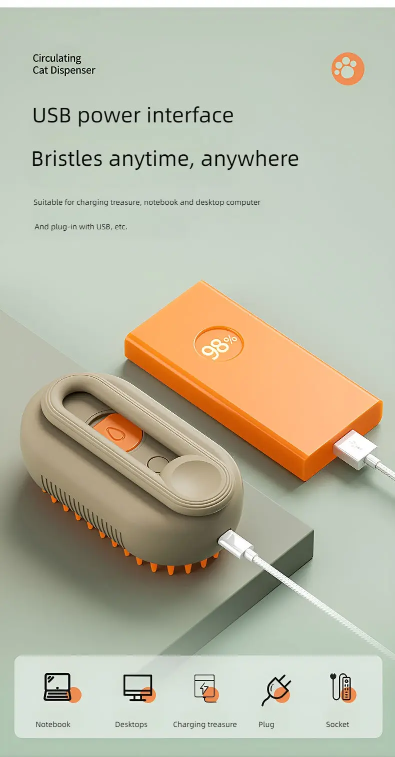 Foldable Pet Hair Remover Water Sticky Brush Grooming Shedding Comb 3 In1 Self Cleaning Electric Dog Cat Steam Brush With Handle