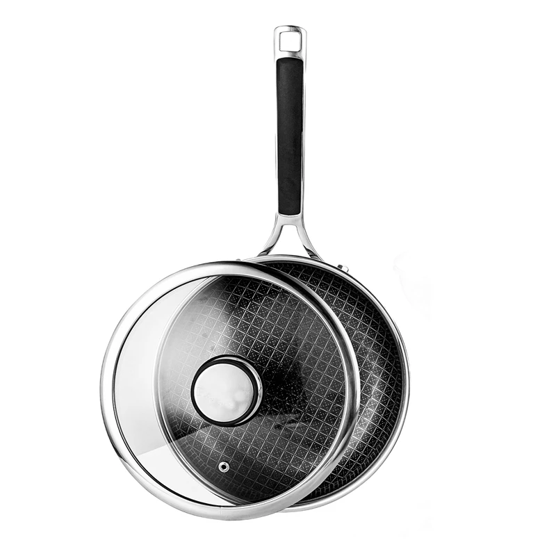 Cookware Manufacturer Wholesale 24 28 30CM Honeycomb Pancake Non-stick Frying Pan With Glass Lid
