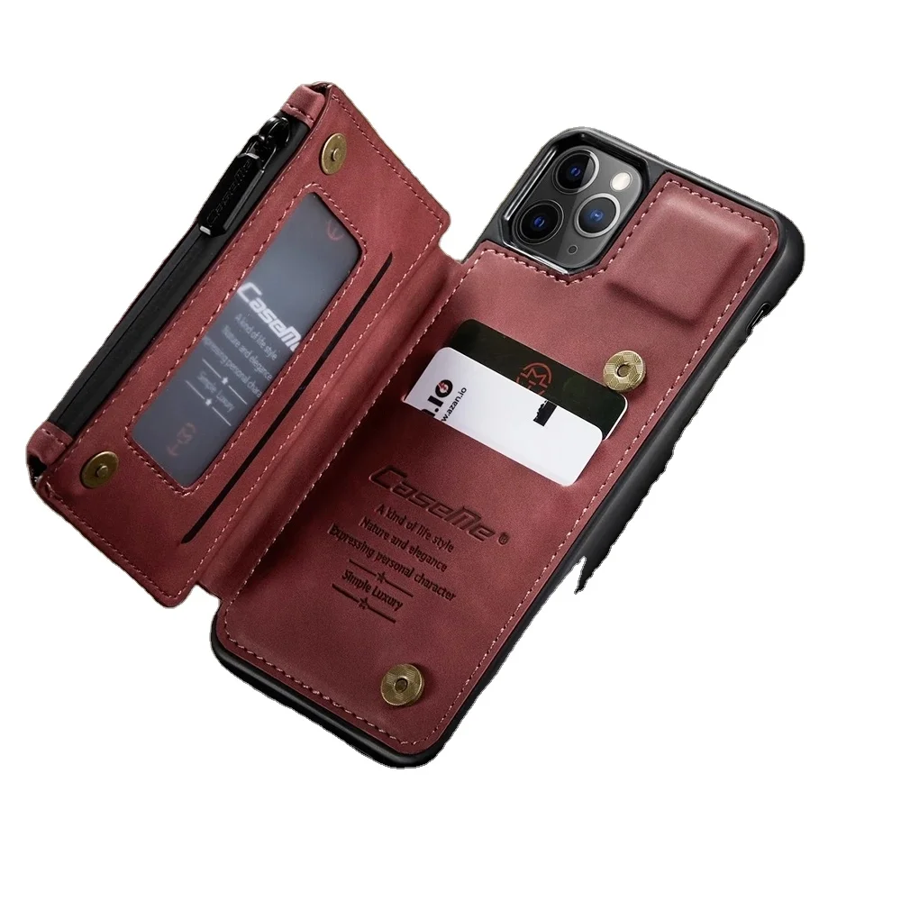 Mobile Phone & Accessories For iphone 12 11 Pro XS Max XR 7 8 Plus Leather Flip Phone Case Redmi Note 9 pro With RFID Zipper Cr
