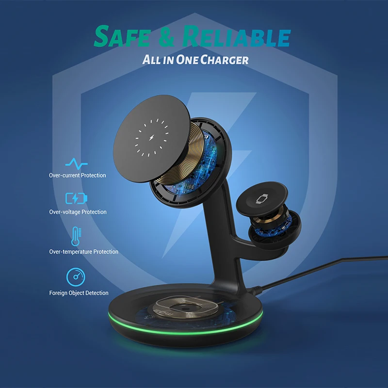 Wholesale Cell phone Charging Dock Fast Qi 15w 3 In 1 Wireless Charger Station With Magnetic