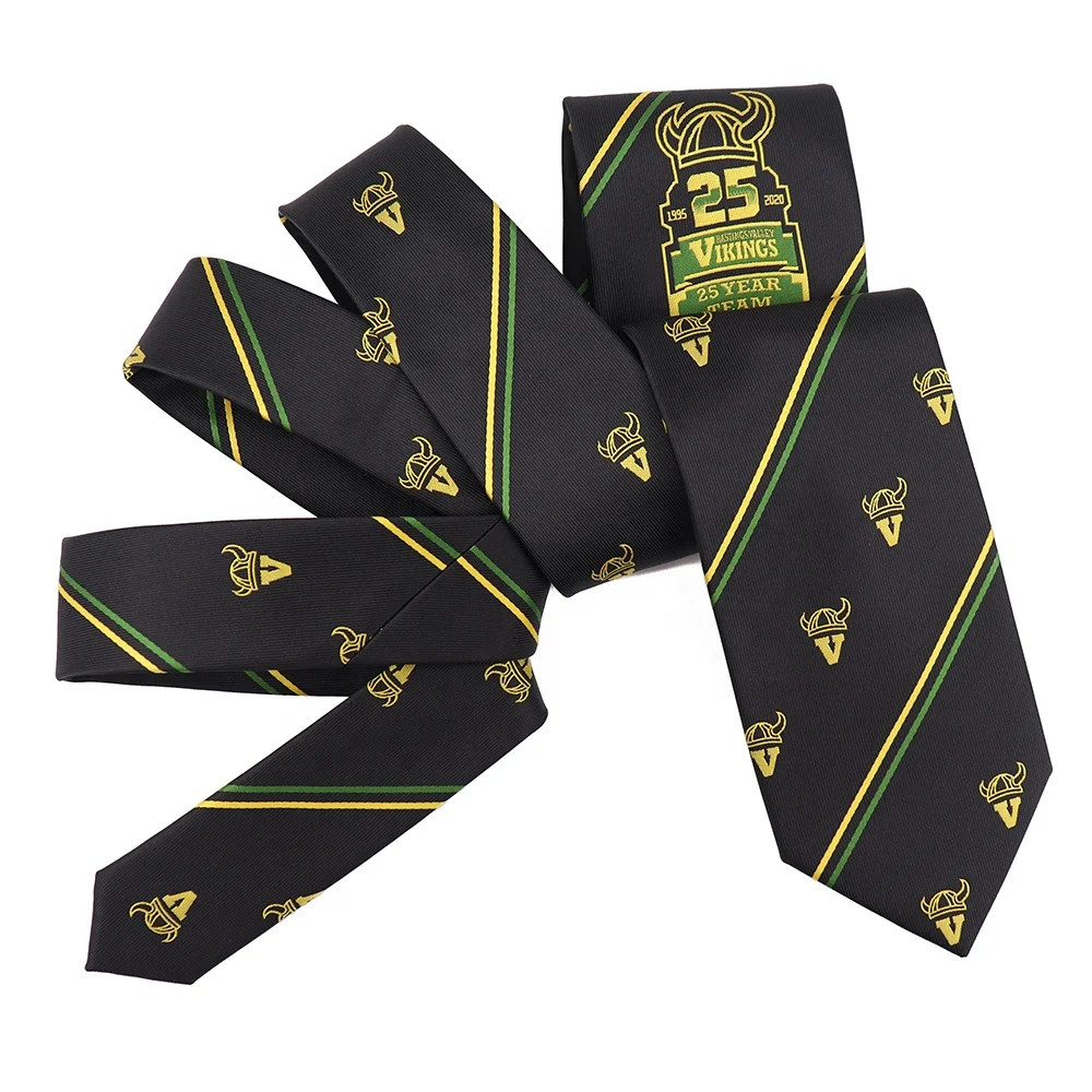 Высококачественный тканый черный полосатый галстук из микрофибры с логотипом на заказ, дешевые мужские галстуки из полиэстера