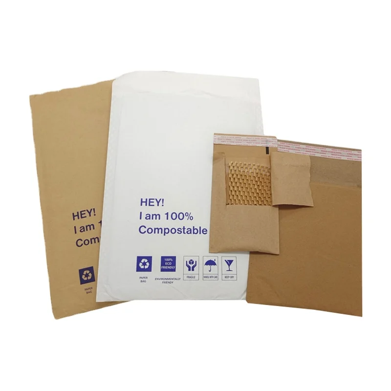 100% Recycled Honeycomb Cushion Kraft Paper Mailer Padded Shipping Mailing Bags Eco Friendly Compostable Kraft Bubble Envelopes