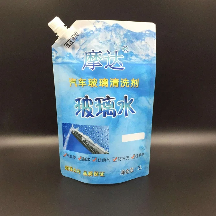 Spouted windscreen cleaner pouch, stand-up plastic packaging bag for car windshield washer fluid