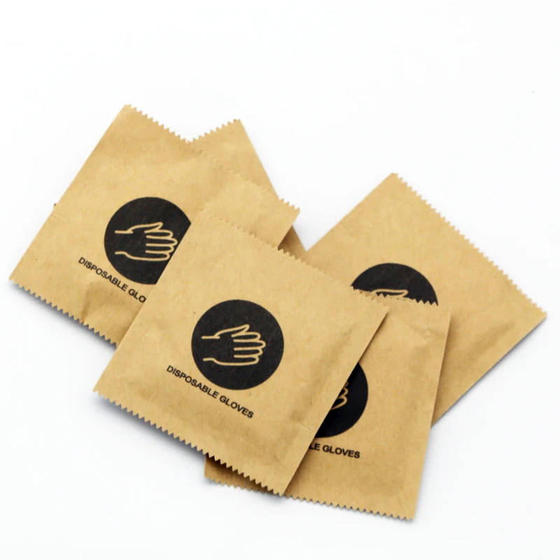 Individual Kraft Paper Pack Transparent Disposable Plastic Glovees Food Grade HDPE LDPE CPE Gloves for Kitchen Cleaning