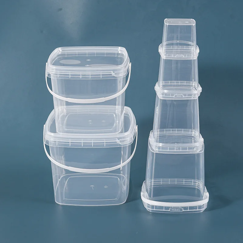 Plastic Container with Lid Food Storage Container Square Plastic Pails with Handle Reusable plastic food storage containers