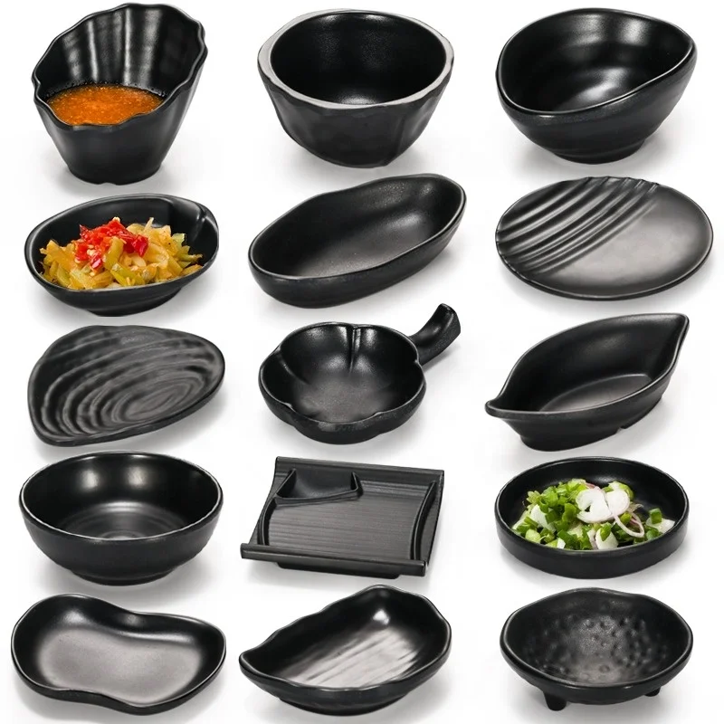 Wholesale Japanese Tableware Appetizer Bowl Melamine Sauce Dish Rectangle Food Plate Melamine Dinnerware Black