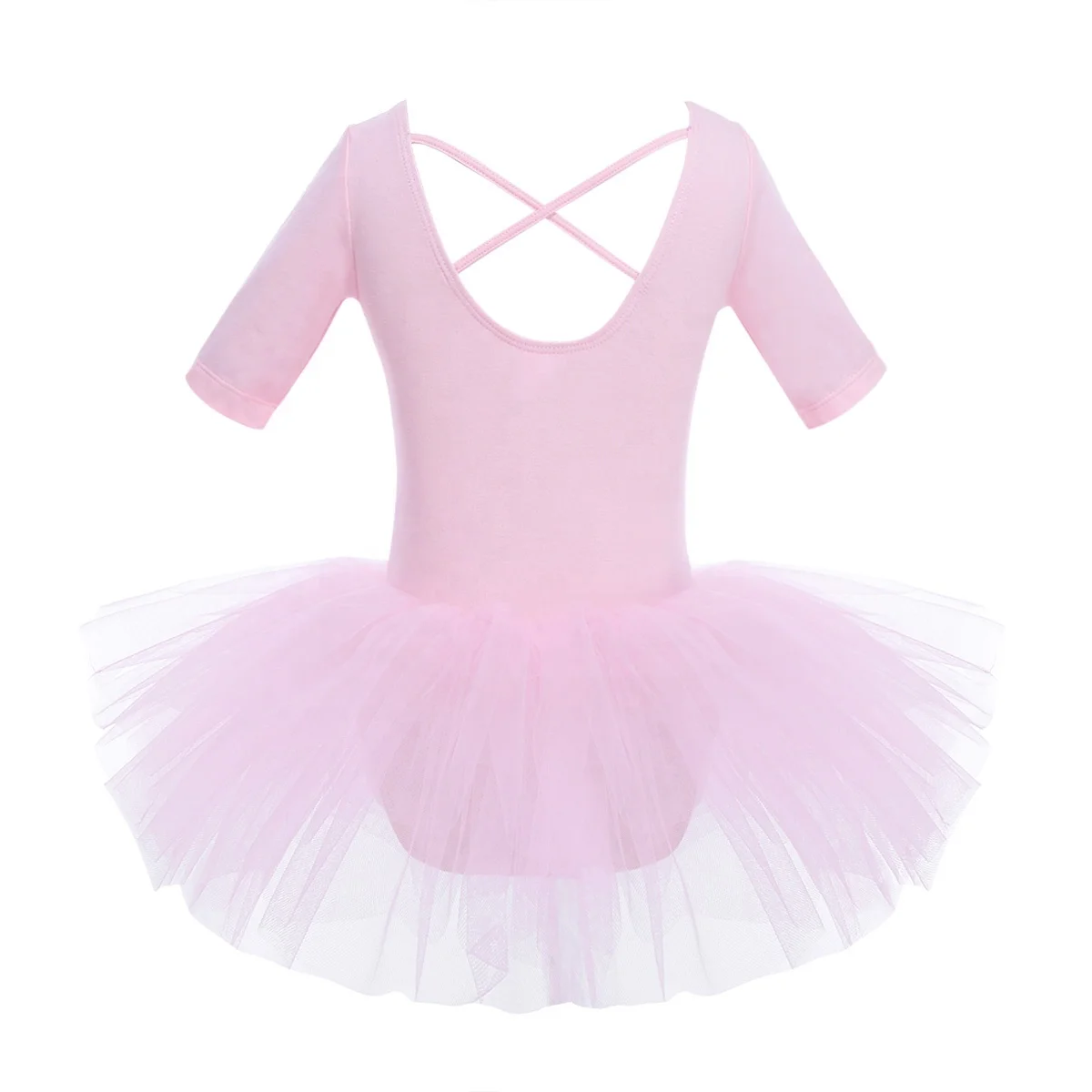 Kids Girls Short Sleeve Cotton Tulle Training Dancewear Performance Wear Ballet Costume Ballet Dress Dance Dresses Girl Leotards