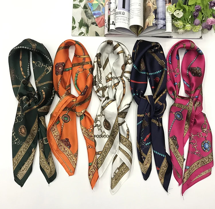Satin Fashion Ladies Scarves Long Silk Fashion Painting Plain Women Small Square Scarf