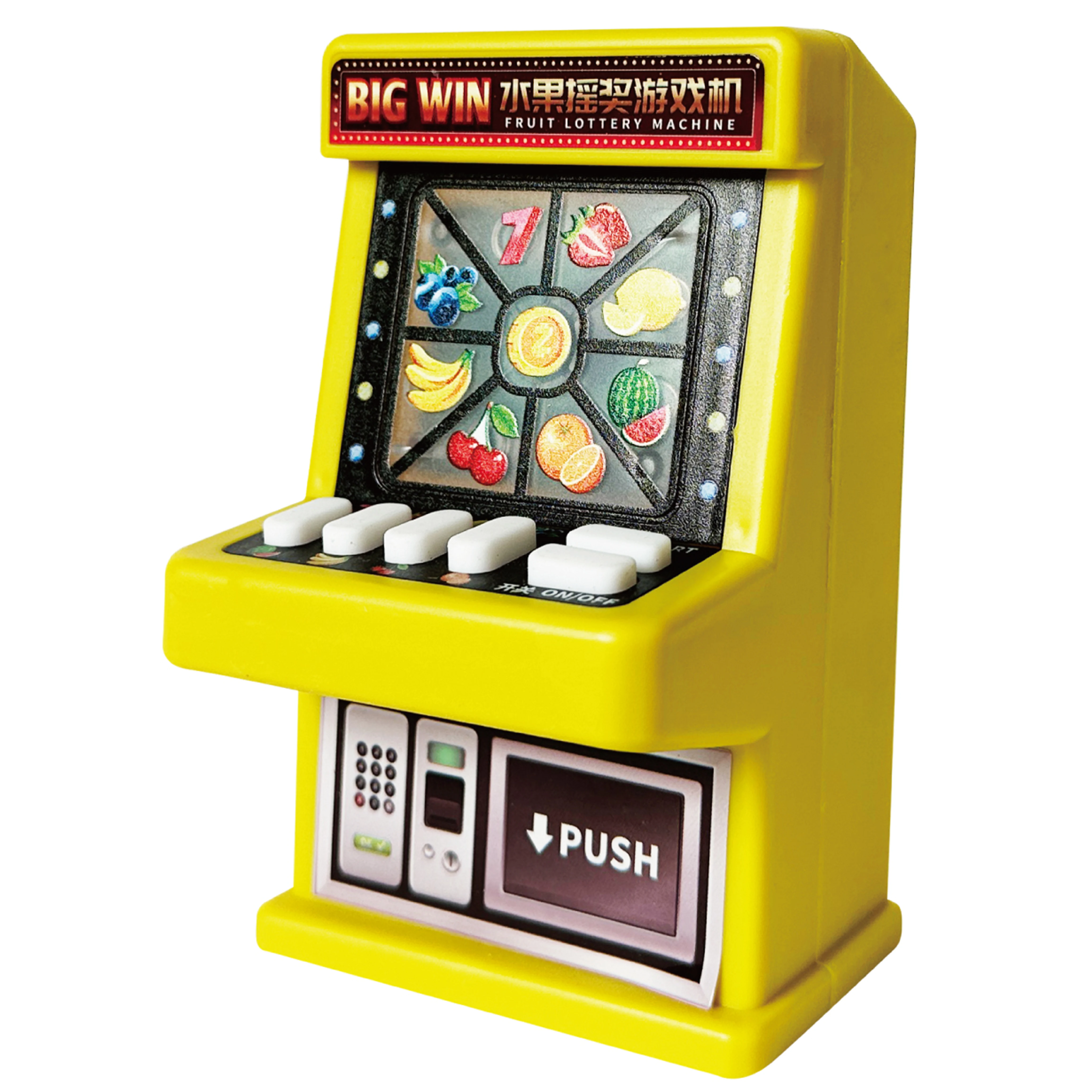 2023 New Arrival Game Machine For Children Fruit Shaking Machine Mini Slot Toys Fruit Lottery Handheld Game With 8 Coins