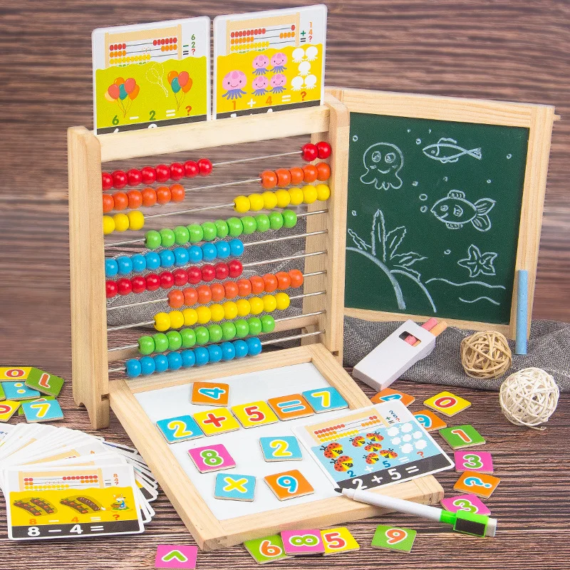 Kids Educational Multi-function Counting Drawing Board Beads Frame Learning Set Math Toy Wooden Toy for Toddlers Math Learning