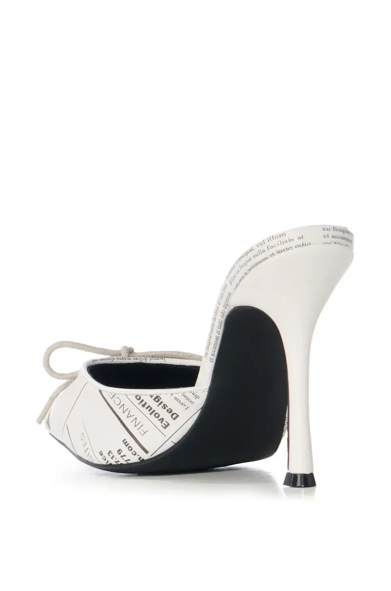 Unique style newspaper printing high heels slippers 2024 News Printed Pump sandals slipper with bow