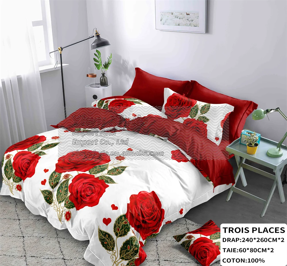 wholesale cotton bed sheets bedding set 100% cotton 4 pieces set Jimmy Africa trois places drap 4 pcs bedding