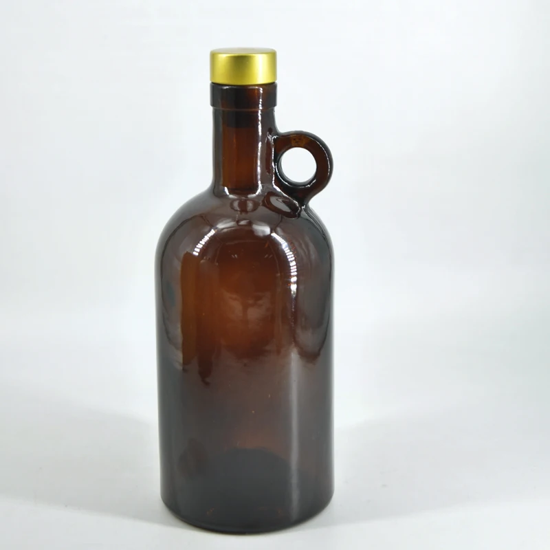 Wholesale Large Amber 750 ml Glass Wine Bottle With Handle For Beer Wine Olive Oil