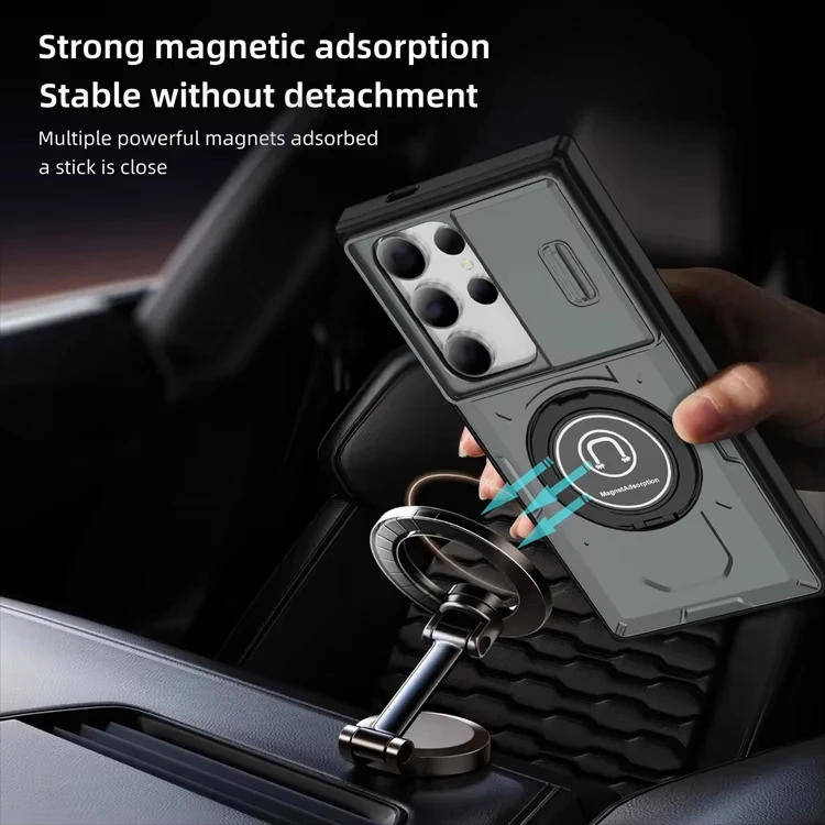 For Samsung S24 Ultra Car Magnetic Ring Stand Holder Phone Case for Galaxy S25 S23 S22 Plus S21 FE Slide Camera Armor Back Cover