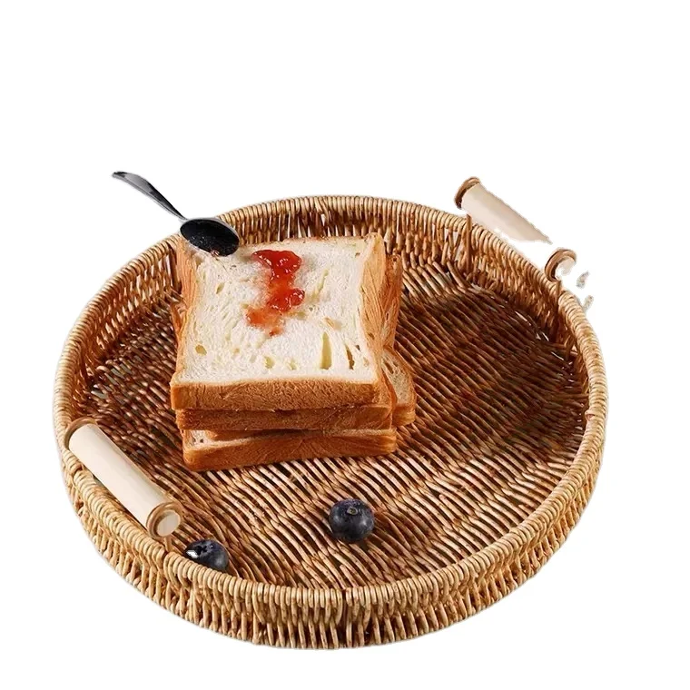 Wholesale  PP Rattan Basket Tray Hand Woven Storage Basket Tray PP Rattan Tray With Handle Plastic basket Home&Kitchen