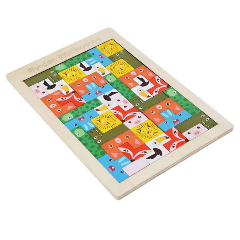 Kids fun toy animal printing wooden Russia puzzle block toy