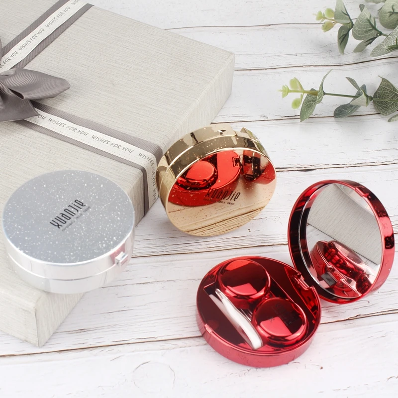 
Luxury frosted Custom Personalized Travel Kit Mini Fashion Contact Lens Case Container with Mirror Durable new Packaging 092e 