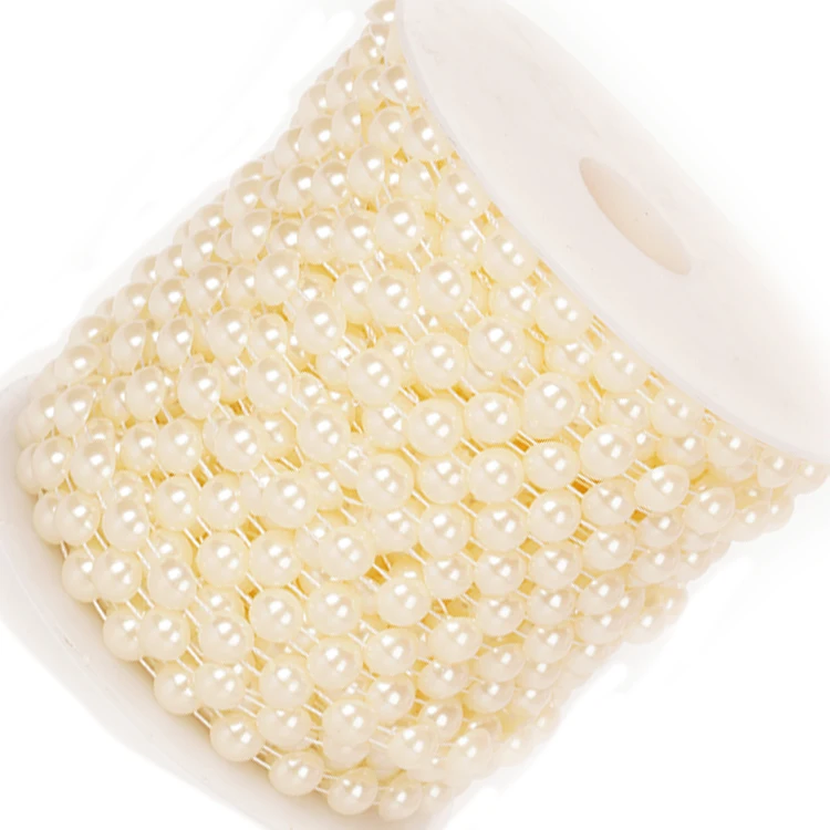 wholesale half round transfer ivory Pearl Beads Trim rhinestone Decoration Sewing roll plastic edge Trims cup chain for clothes