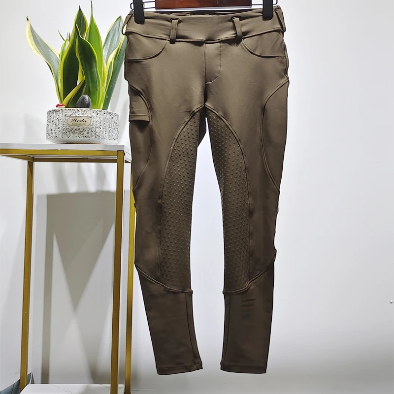Modern Style Female Breeches Equestrian Silicone Legging Riding Tights Pants Horse Equestrian Jodhpur Khaki S