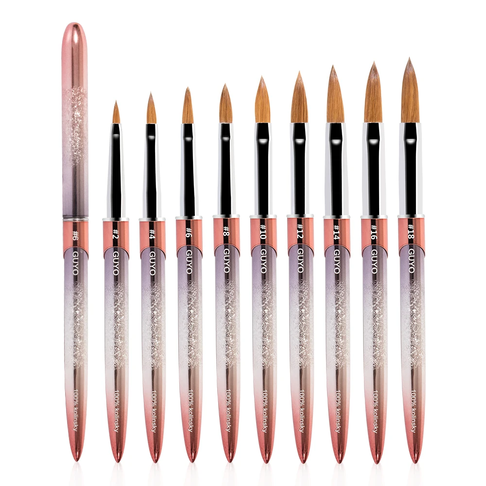 Оптовая продажа Лидер продаж 100% чистый колонковый соболиный ворс Германия металлическая ручка овальные обжимные акриловые кисти для дизайна ногтей набор с логотипом