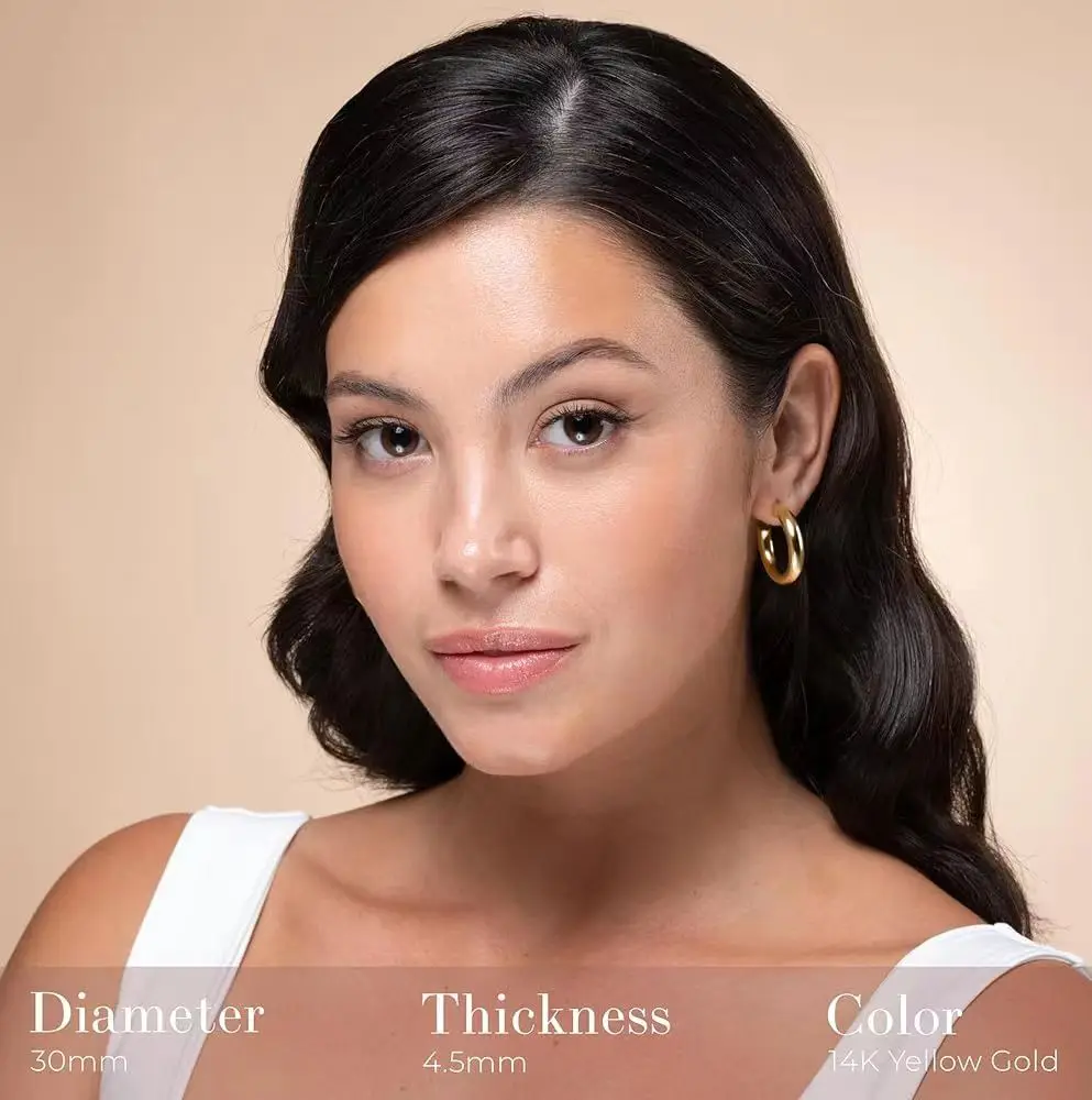 14K gold-plated lightweight short and chubby open loop, female gold hoop earringsdirect dealgold filled earrings 14k