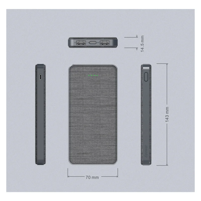 High Quality Fabric Spray Finish Power Bank 10000mAh OEM Mobile Power Bank