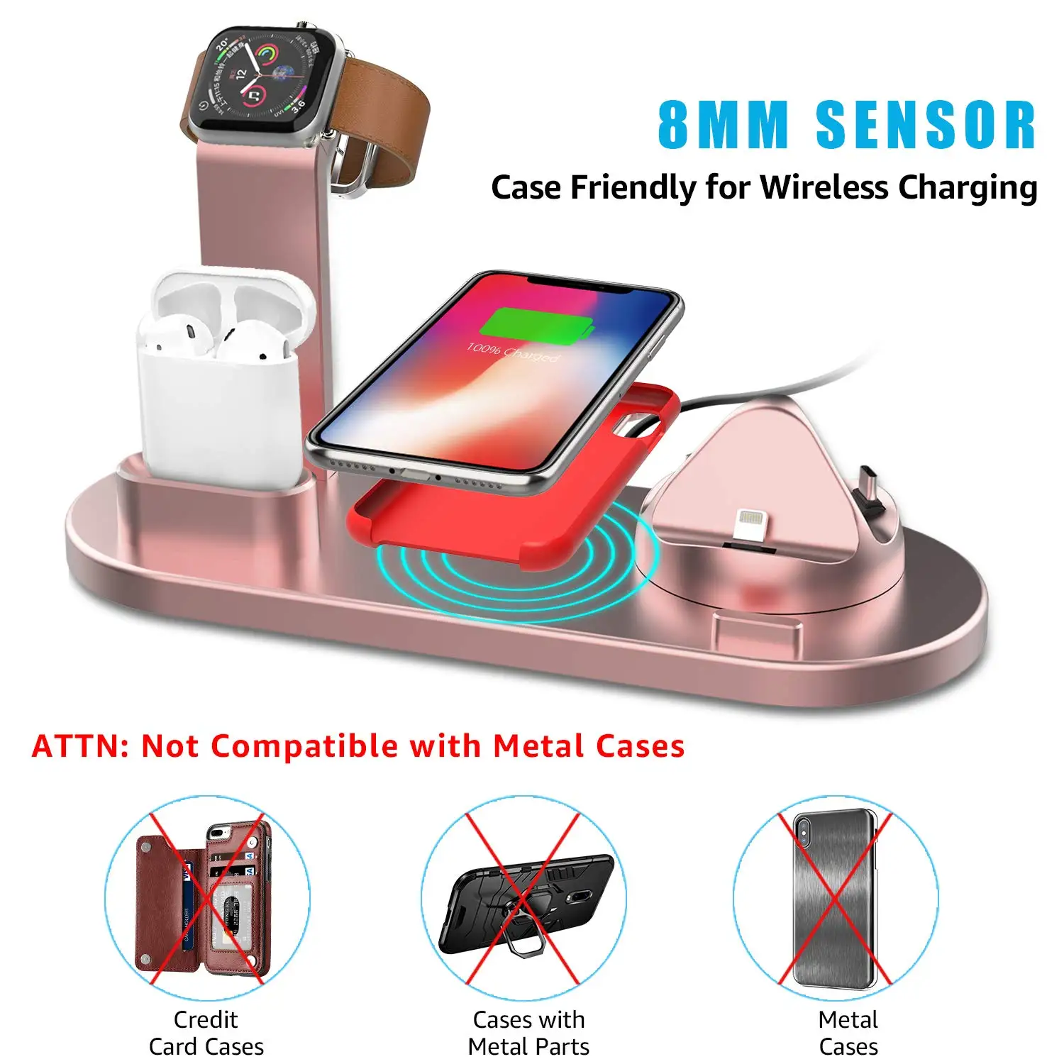 
Wireless Charger Dock 4in1 Multiple Device Fast Charging Station Qi Fast Wireless Charging Stand Compatible for iphone 11 