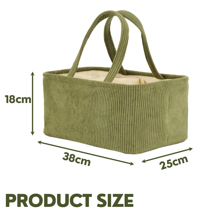 Hot Sale Customize Corduroy Mummy Diaper Storage Organizer Basket Soft Detachable Large Baby Nursery Nappy Bag for Stroller