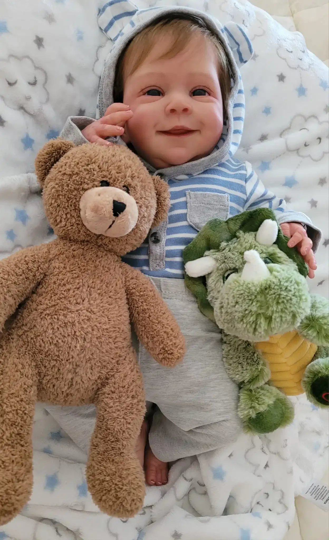 NPK 19inch Newborn Soft Body Baby Doll Already Painted Finished Sebastian Awake Reborn Baby Doll 3D Painting with Visible Veins