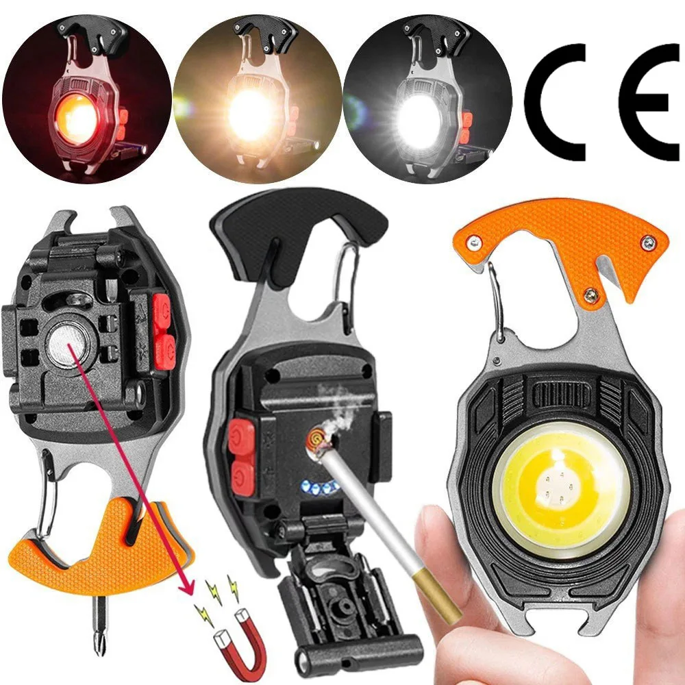 Keychain Flashlights Portable Usb Rechargeable Cob Work Light Emergency Light with Folding Bracket Bottle Opener and Magnet Base