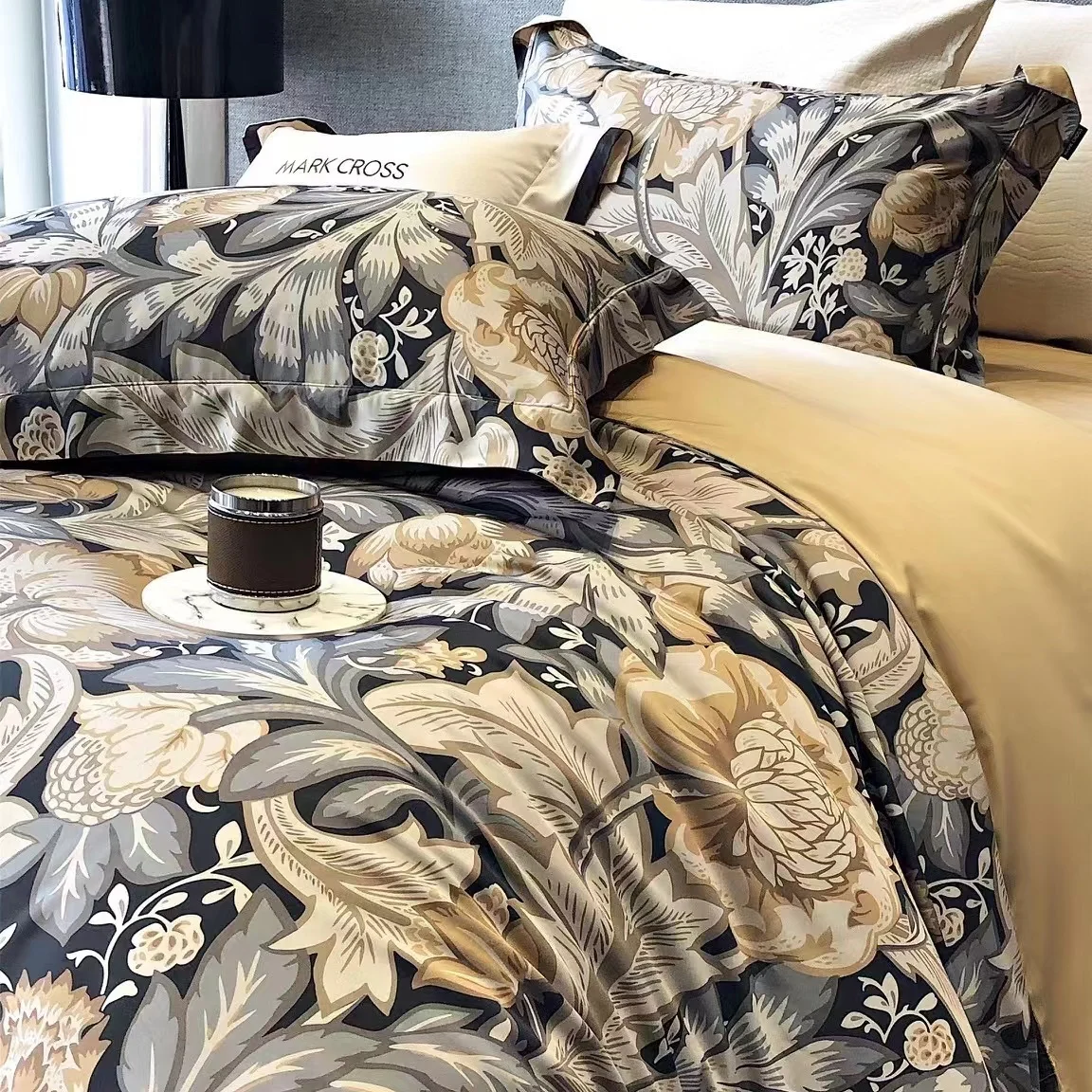 Home Textile Natural Tencel Printed Bedding Set High Quality Elegant Duvet Cover Set 4pcs Lyocell Fiber Wedding Flower Bed Linen